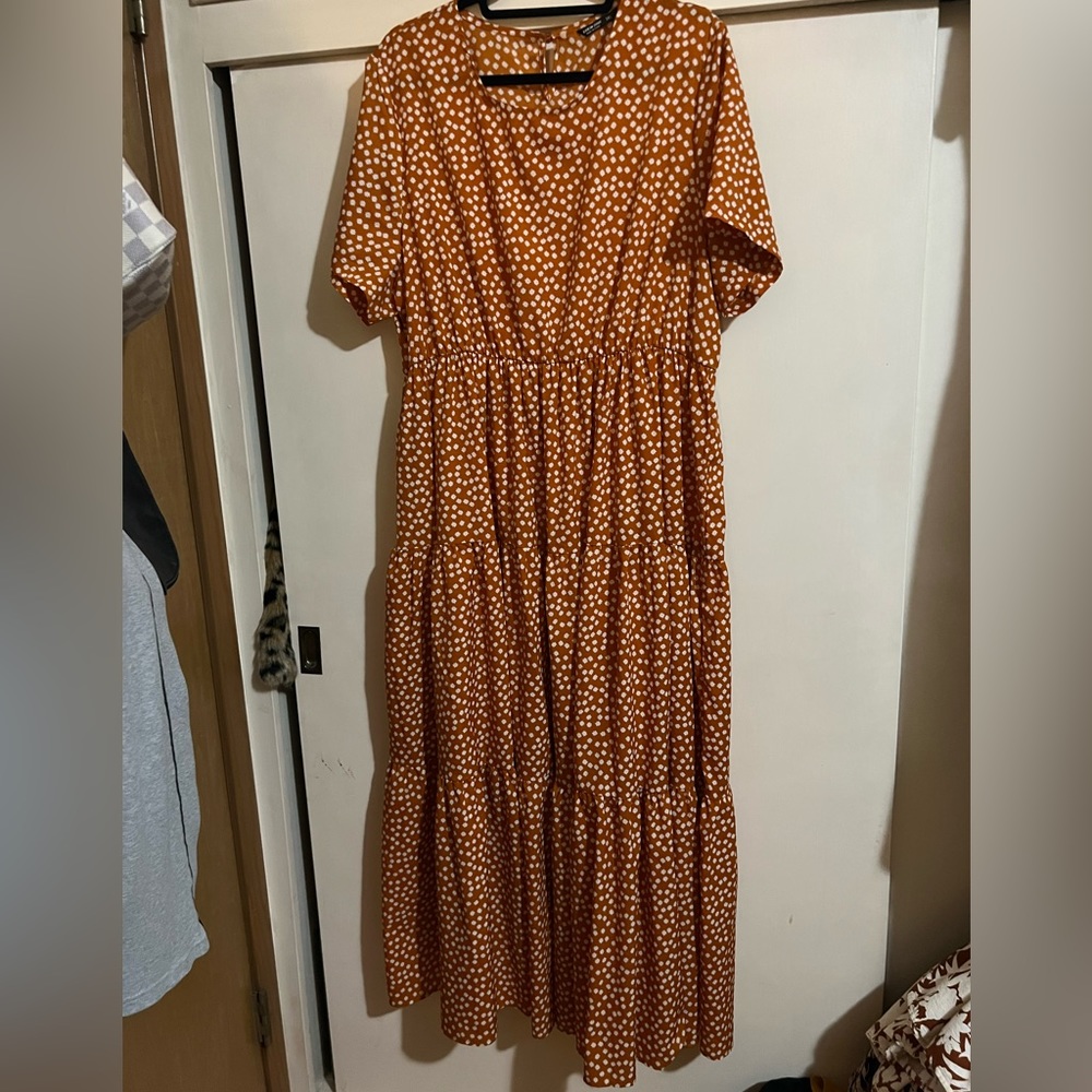 Shein curve burnt orange and white polka dot maxi dress